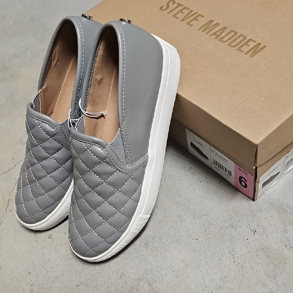 Nwt Steve Madden Quilted Gray Men's Slip-On Loafers - Picture 2 of 4